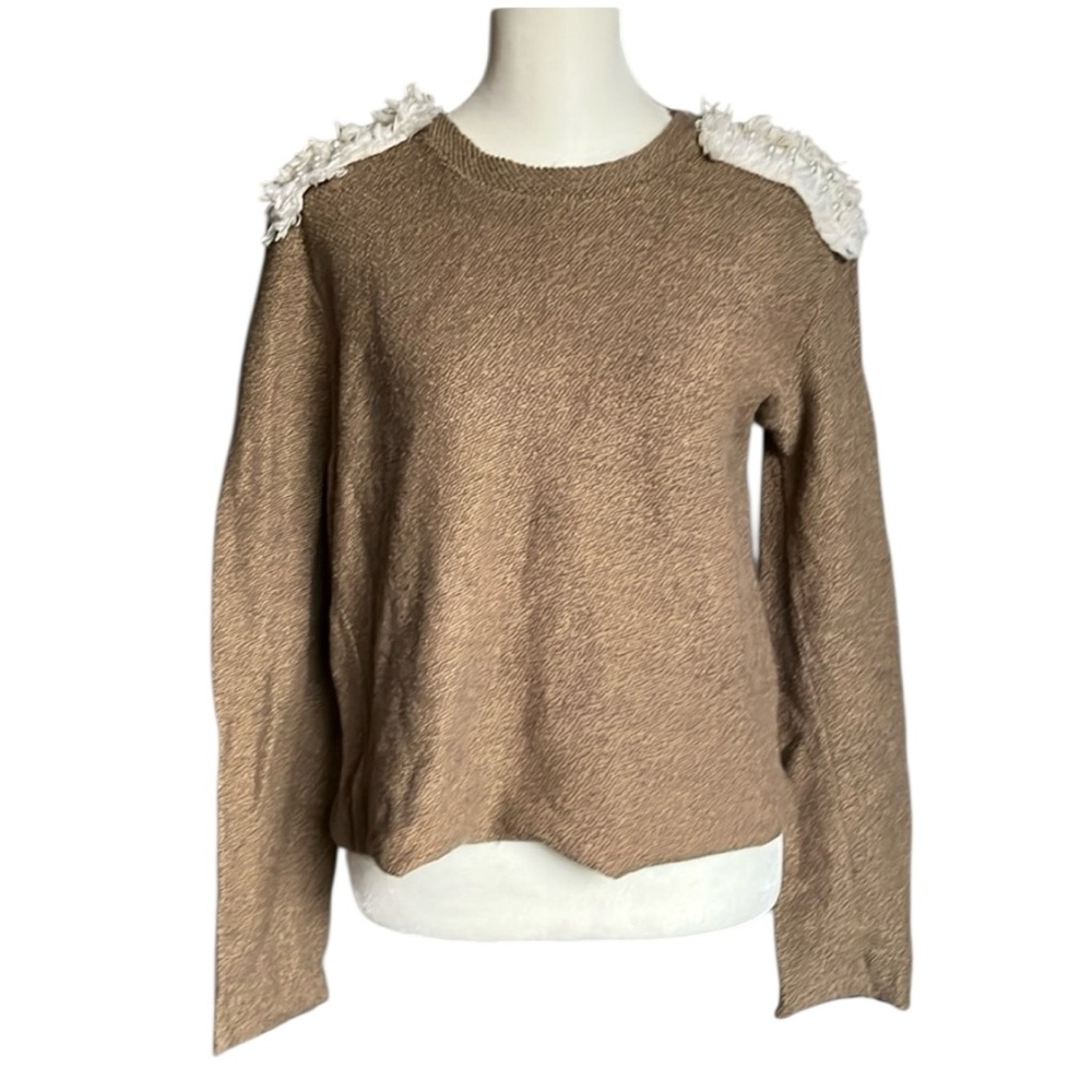 Zara Y2K Trafaluc Vintage Pearl Shoulder Accent Military Knit Top Size M - Picture 2 of 10